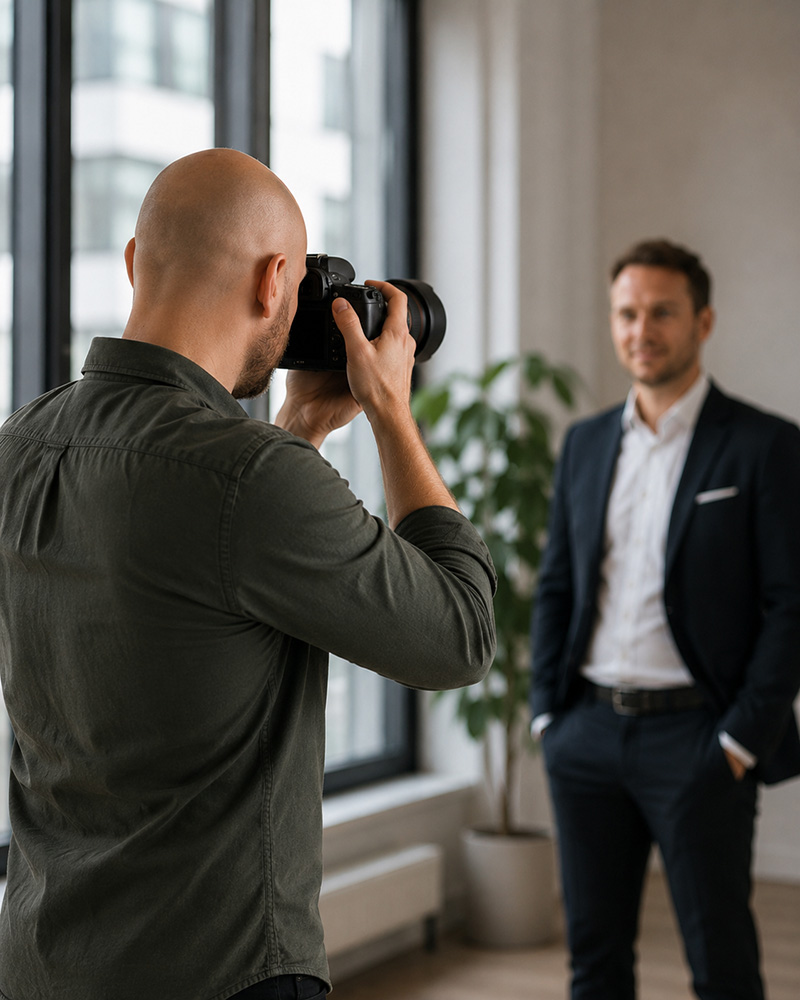 Portrætfotograf tager professionelt billede til LinkedIn