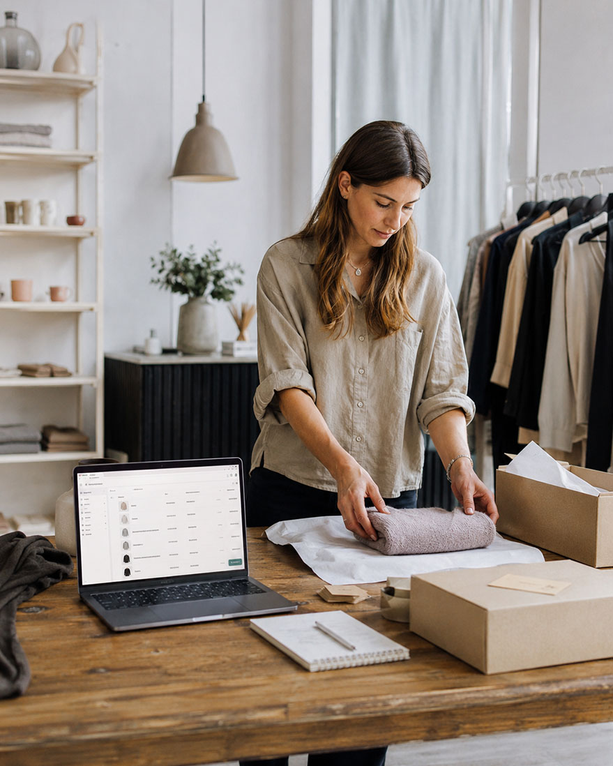 Kvinde der pakker webshop-ordrer