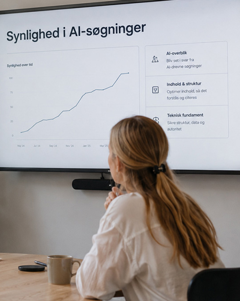 MULD Digital arbejder med GEO. GEO står for Generative Engine Optimization og handler om at gøre din virksomhed mere synlig i AI-genererede svar.